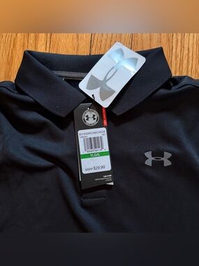 Under Armour Black Polo athletic wicking material Youth size
